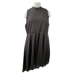 NEW Eloquii Black Polka Dots Sleeveless Mock Neck Asymmetric Midi Dress Size 20